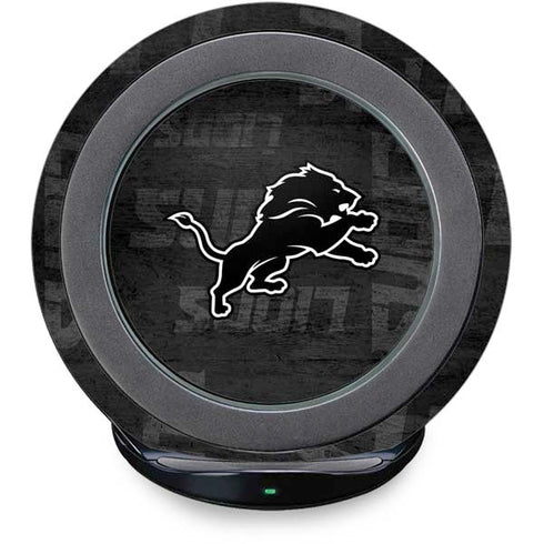 NFL Detroit Lions Black & White Fast Charge Wireless Charging Stand Skin